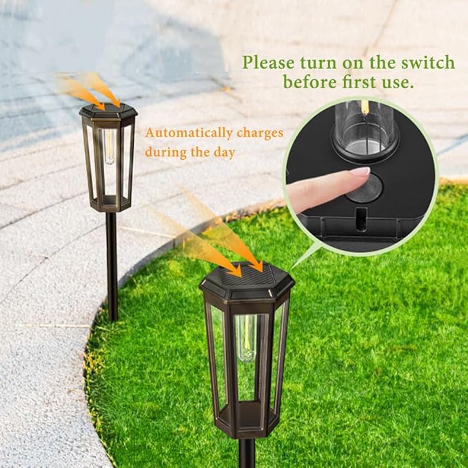 4 Pack Solar Pathway Lights, Outdoor Waterproof (IP65) with 2-in-1 Lighting Modes, Warm White LED for Yard, Lawn, Garden, Patio & Landscape