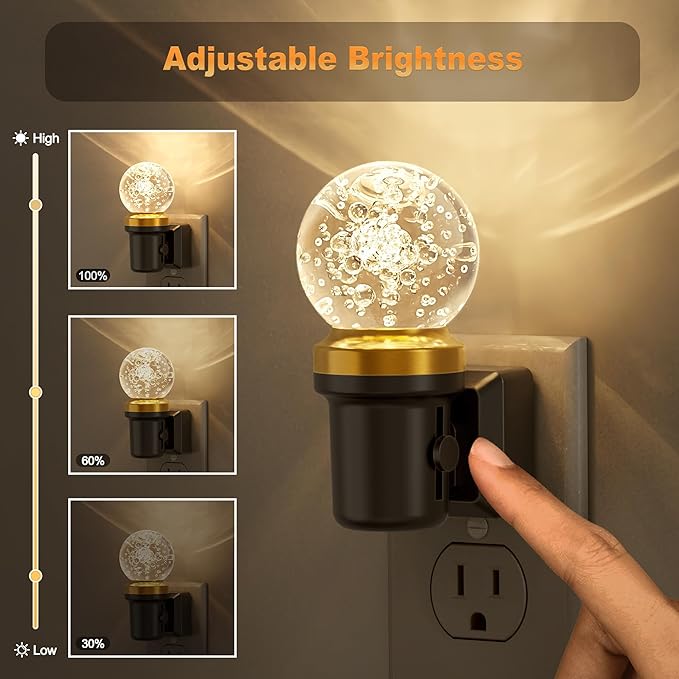 JandCase Night Lights Plug into Wall, 2 Pack Dimmable Night Light Pulg in, Globular Automatic Night Lights with Auto Light Sensor, Adjustable Brightness 3000K LED Night Light, for Bedroom Hallway