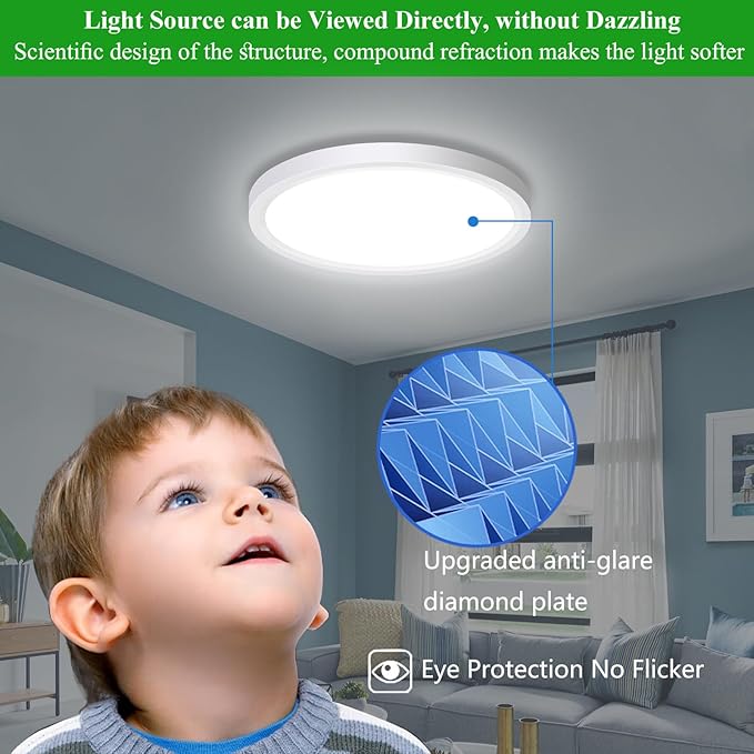 LED Flush Mount Ceiling Light Fixture, 24W 12Inch 3000K/3500K/4500K/5000K/6500K 5 Color Changeable 2880LM Low Profile Ceiling Light for Bedroom, Living Room, Dining Room, Hallway White
