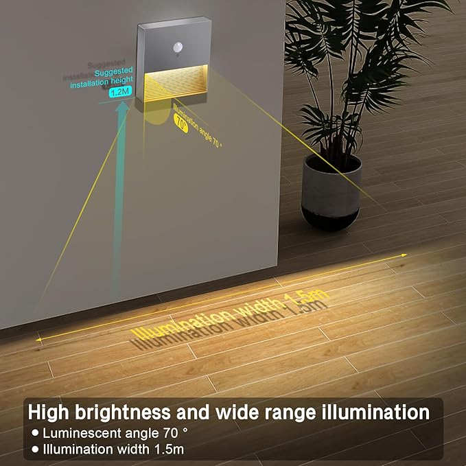 rechargeable battery night light motion sensor light indoor Warm White stair lights night light motion sensor stick on lights, Adjustable Brightness for Wall, Stairs, Cabinet, Hallway (1 Pack)