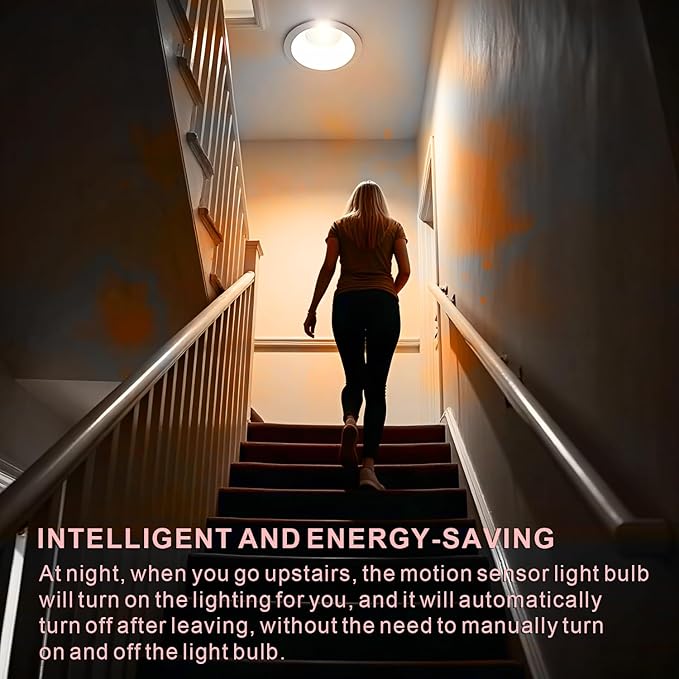 McDen Motion Sensor Light Bulb, Indoor Motion Activation Detector Light Bulb, E26 Base Dusk to Dawn Security Night Light 13.5W Equivalent 100W 6000K Daylight 4 Packs