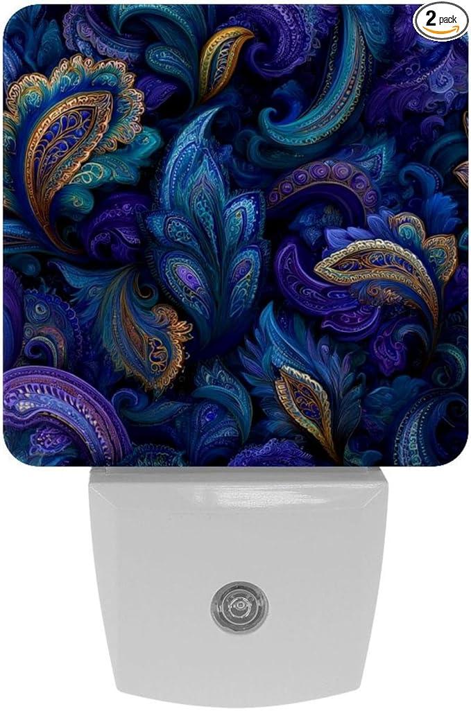 2 Pack Swirls Floral Elements Ornamental (2) Led Night Lights, Auto Dusk-to-Dawn Sensor Night Light Lamp Plug-in Home Decorative