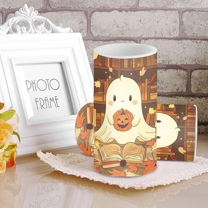 Ghost Pumpkin Battery Candles with Remote Control Flameless Flickering LED Candles for Autumn Thanksgiving Fall Decor Harvest Halloween Party Dining Room Table Centerpiece