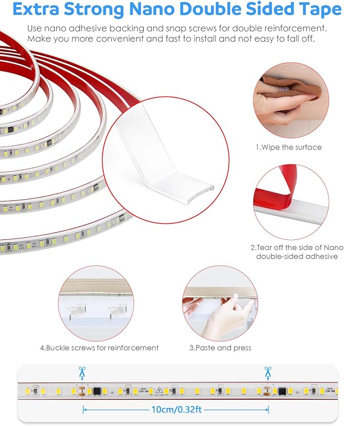Aclorol 120V LED Strip Lghts 20FT Cold White 6000K Super Bright Rope Lights for Outside IP67 Waterproof LED Light Strip with Slef-Adhesive for Kitchen Cabinets Living Room Deck Yard Garage 720LEDs