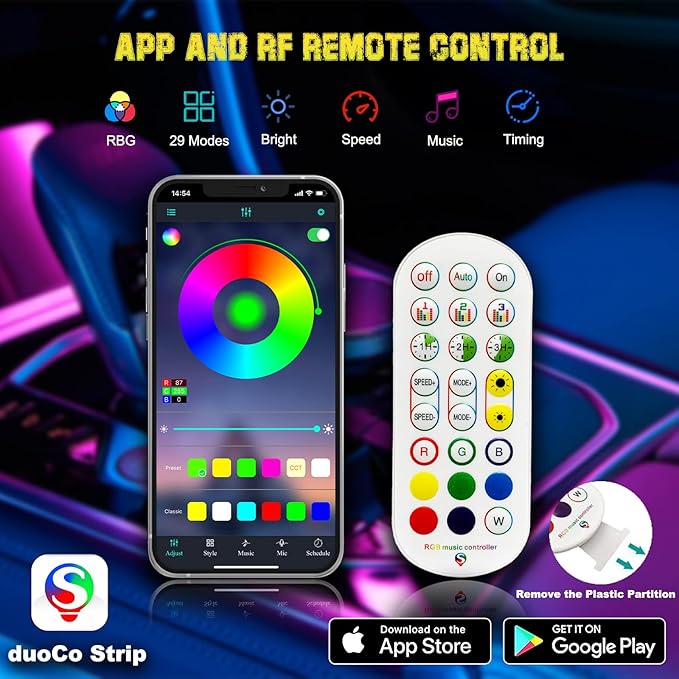Interior Car LED Strip Lights, RGB USB Car Ambient Lighting with Wireless APP & Remote Control, Car Accessories Fiber Optifc Lights Sync to Music (5 LED/276 inches)