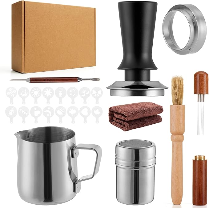 24pcs Espresso Tamper Set, Barista Tools Kit for 58.5mm Coffee Machine and Portafilters, Spring-Loaded 304 Stainless Steel Base 30lbs Coffee Calibrated Tamper Tools(58mm)