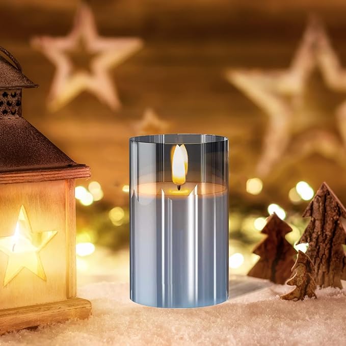 Grey Flameless Candles,5 Pack Fake Battery Candles Flickering,Led Candle Lights-Battery Operated Candle with Remote&Timer for Birthday, Party,Home, Bars and Hotel Decoration