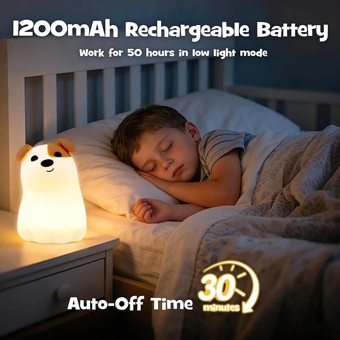 Dog Night Light Squishy Silicone Nursery Breastfeeding Nightlight with Timer 3-Level Warm White RGB Color Modes Cute Puppy Lamp Rechargeable Touch Bedside Desk Animal Lamp for Bedroom Dorm Decor
