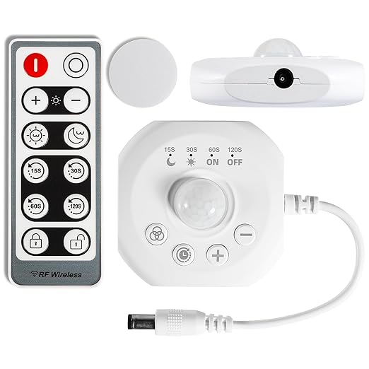 SUPERNIGHT Dimmer Switches for Led Lights, Pir Motion Sensor Switch for COB SMD5050 2835 Strip, DC 5-24V Dimming Controller with Remote for Gun Safe, Kitchen Cabinet, Pantry, Closet led Lighting