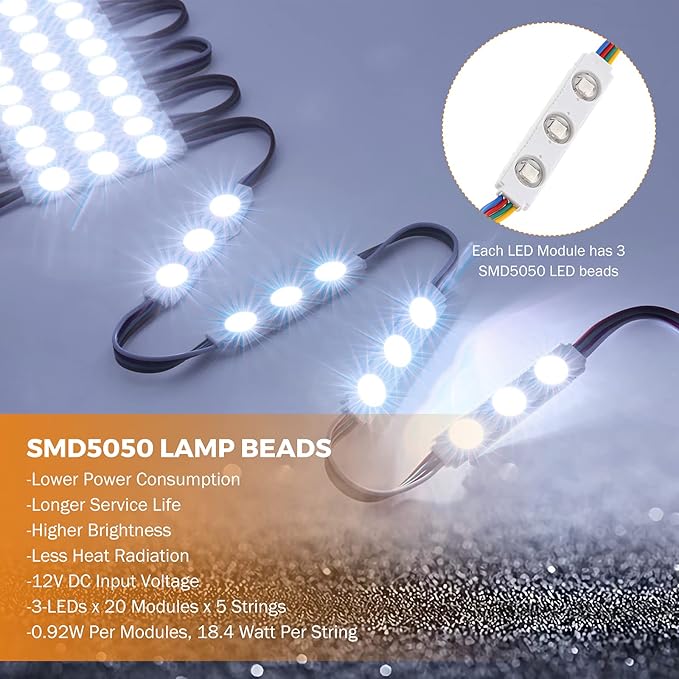 BEAMNOVA 50Ft Commercial RGB Storefront Light Kit for Business with Remote Control, 12v Power Supply Transformer, 100Pcs 3-LED Outdoor Adhesive Waterproof Strip Lights
