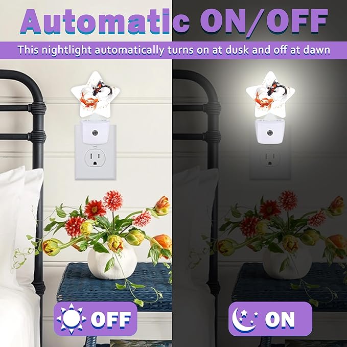 Japanese Koi Night Lights Plug Into Wall,Watercolor Fish Dusk to Dawn Light Sensor Night Light for Kids, Energy Efficient Sleep Friendly Lamp for Bedroom Bathroom Nursery