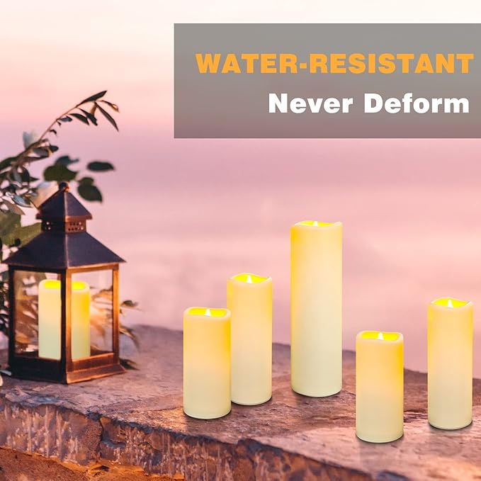YIWER Plastic Waterproof Flameless Candles Set of 24: Battery Operated Candles Ivory Flickering Pillar Candles Include 4"/5"/6"/7" with 10-Key Remote 2/4/6/8H Timer Function
