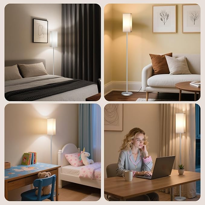 2Pack Floor Lamp, Pole with Foot Switch, Modern Standing Lamp Lamp, Minimalist Freestanding Lamp (Bulb Not Included), for Living Room, Bedroom Office ETL Listed, Silver and White,SCW07LDP205