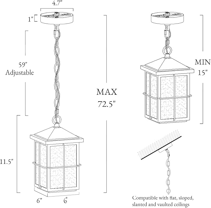 classy leaves Outdoor Pendant Light Fixture, Farmhouse Black Anti-Rust Ceiling Outdoor Light with Seeded Glass, Exterior Square Hanging Lantern for Front Door, Entry, Porch, and Gazebo