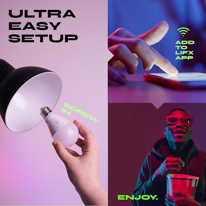 LIFX Everyday A19 Smart Light Bulbs 2 Pack, 800 Lumens RGB Color Changing LED Bulbs, 90+ CRI Tunable White, Dimmable Wi-Fi Smart Bulbs, Matter Compatible, Works with Alexa Google Apple Home
