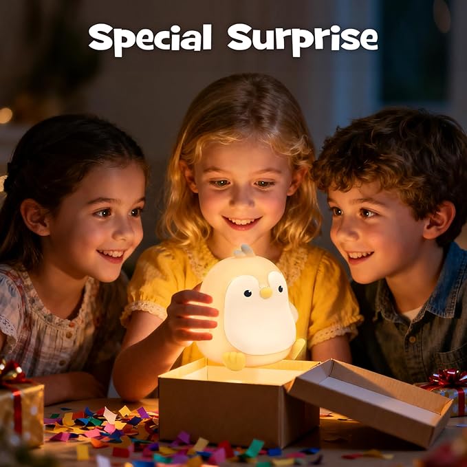 Squishy Penguin Night Light with RGB Mode Cute Chubby Penguin Light 3 Brightness Adjustable Nursery Breastfeeding Nightlight Rechargeable Silicone Touch Bedside Animal Lamp for Bedroom Dorm Decor