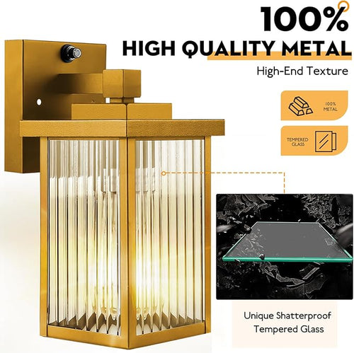1 Pack Dusk to Dawn Outdoor Lighting, Waterproof Outdoor Porch Light with Tempered Glass, Outdoor Light Fixture for House Exterior Front Door Garage Patio (Gold Color)
