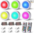 EverBrite Tap Light, Push Light, LED Puck Lights with 12 RGB Colors, Wireless Touch Light Under Cabinet, 80 Lumens Night Light for Closet, Bedroom, Wall, Classroom, 18 AAA Batteries Included, 6-Pack