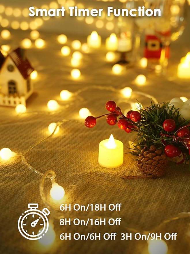 2-Pack Connectable Globe String Lights | Total 86FT 200LED Warm White String Lights Plug in with Remote | 8 Modes Hanging Fairy Light for Indoor Outdoor Bedroom Party Classroom Christmas Tree Decor