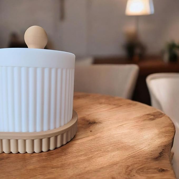 Modern Ribbed Organizer Set with Tray and Jar | Minimalist Storage for Jewelry Makeup and Decor | Compatible with Handcrafted Eco Friendly Home Accessory