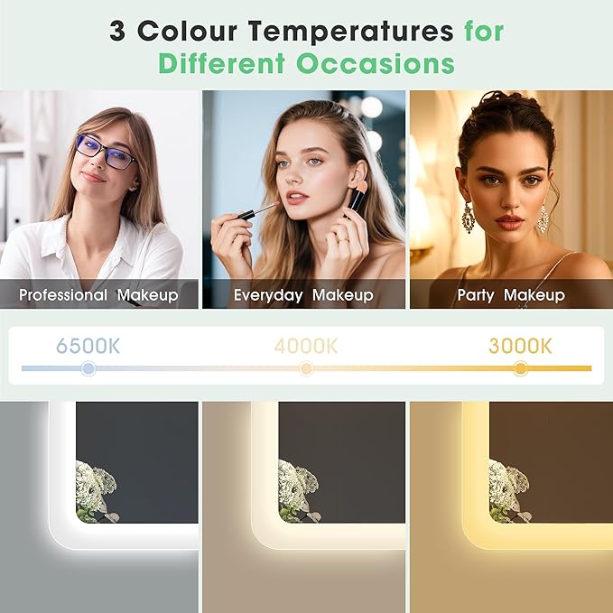S'bagno 36"x28" LED Bathroom Mirror with Bluetooth Speaker, Anti-Fog & Waterproof, Dimmable Wall Mirror with Touch Control, 3 Light Colors, Vertical or Horizontal