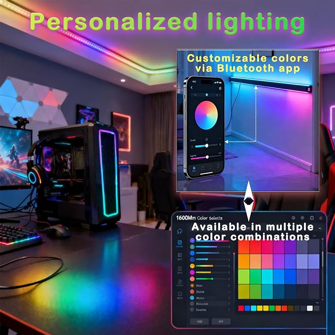 LED Strip Lights 100ft, Bluetooth APP Control DIY Multiple Colors on One Line, Music Sync Color Changing LED Lights 0.5lb, Flexible Lighting for Bedroom, Room, Home Decor, Party & Holiday