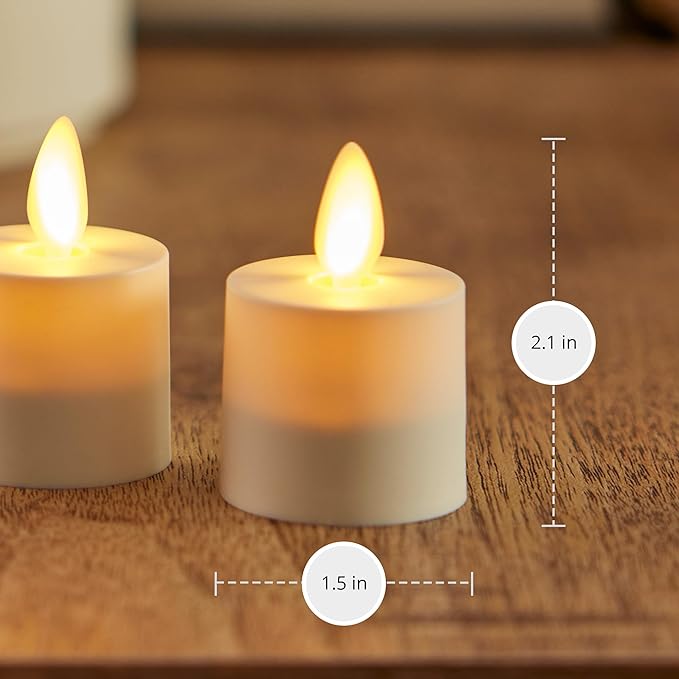 Luminara Flameless Tealights Rechargeable LED Set of 2 1.5" x 2.1", Battery Operated Moving Flame w/USB Charging Base, Indoor Safe Decorative Lights