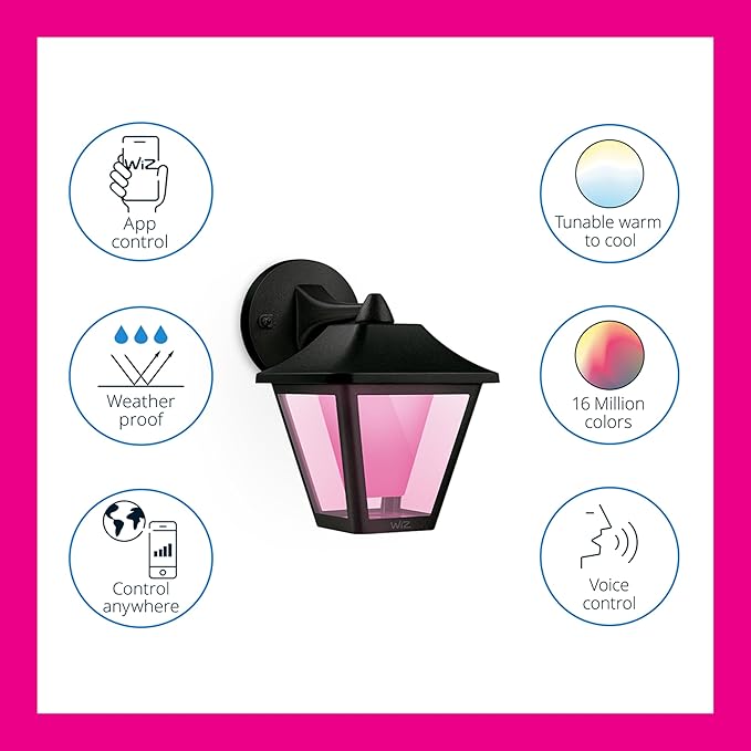 WiZ Connected Classic Outdoor Wall Light, 16 Million Colors, Compatible with Alexa, Google Assistant, Bluetooth Compatible, No Hub Required