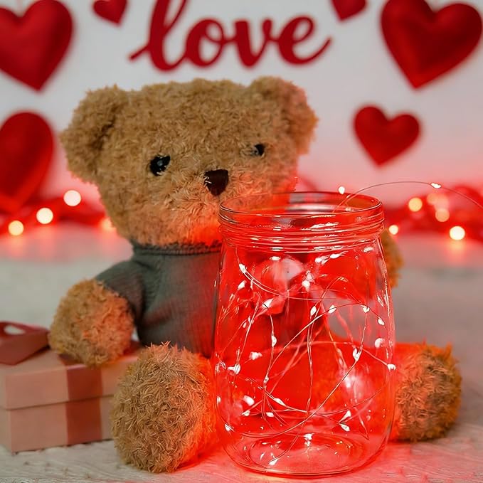 LAMPHOME Valentine's Day Red Fairy Lights Plug in, 33Ft 100 LEDs Waterproof Twinkle Firefly Lights, Starry String Lights for Galentine's Day Wedding Indoor Outdoor Christmas Patio Garden