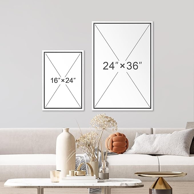wall26 Framed Canvas Print Wall Art Set Gray & Tan Color Block Ocean Wave Overlay Nature Wilderness Digital Art Modern Art Rustic Scenic for Living Room, Bedroom, Office - 16"x24"x3 White