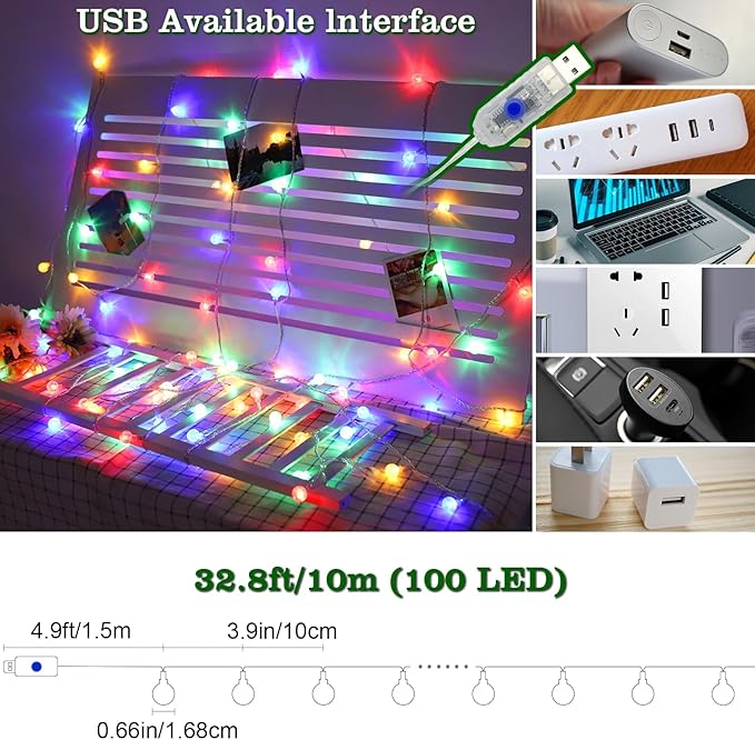 Globe Led String Lights Indoor 19 Color Changing String Lights Plug in 38ft 100 LED Fairy Lights with Remote Timer 7 Modes for Bedroom Dorm Party Camping Outdoor Christmas Lights Xmas Decoration