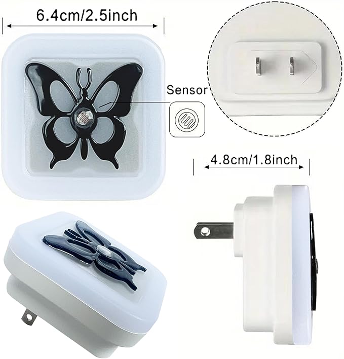 Smart LED Night Light [2-Pack], Plug-in with Auto Dusk to Dawn Sensor | Dimmable, Energy Efficient, Compact Wall Lights for Bedroom, Bathroom, Hallway, Kitchen (Butterfly Warm Light, 2)