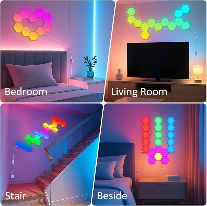 Hexa Light Panels, RGB Hexagon LED Wall Lights, Smart Home Creative Wall Lighting with Music Sync, Modular LED Light Panels for Room Decor & Wall Decor, 20 Pack