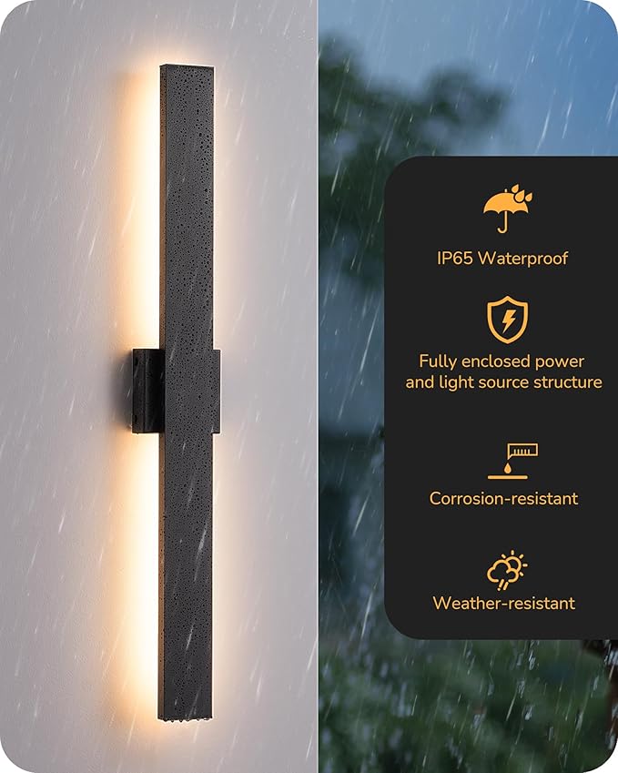 EDISHINE 31in LED Outdoor Wall Lights, 3CCT & 10%-100% Dimmable, IP65 Waterproof, Modern Exterior Lighting Fixtures, Long Exterior Wall Lights for Garage, Front Door, 2 Pack, Black