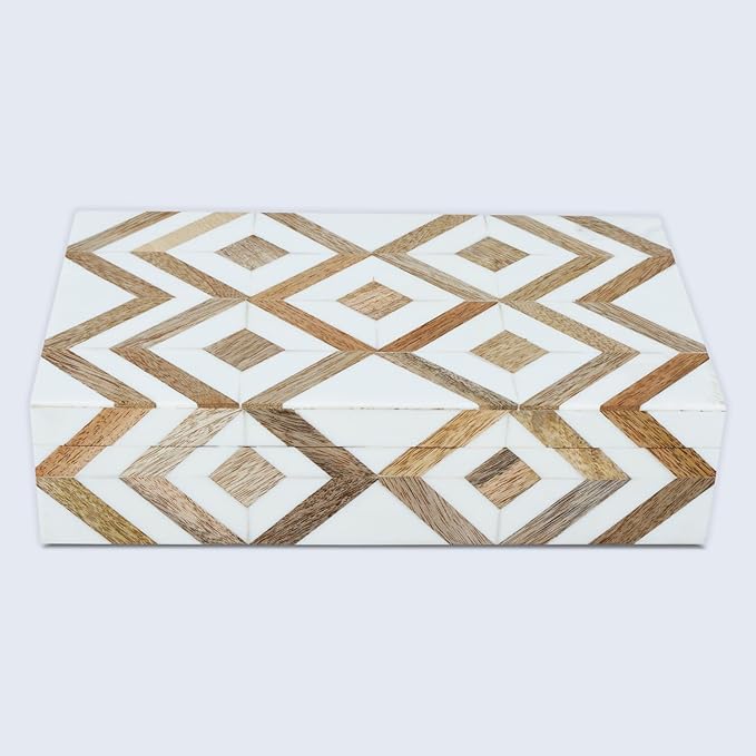 Handicrafts Home Decorative Storage Box with Lid Wooden Storage Organizer Box Multi Purpose Storage Box for Coffee Table Desk Shelf – Resin Inlay Marquet Array Collection- 10x6x2.5