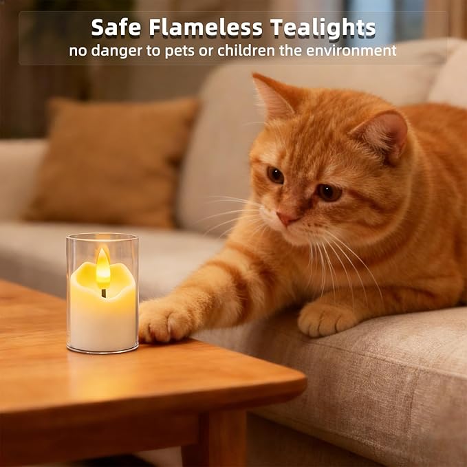 Rechargeable White Acrylic Flameless Tea Light 1.7"x2.5" with Remote Control & Timer, Flickering Warm White LED Votive Candles for Home, Wedding, Holiday Decor (Pack of 6)