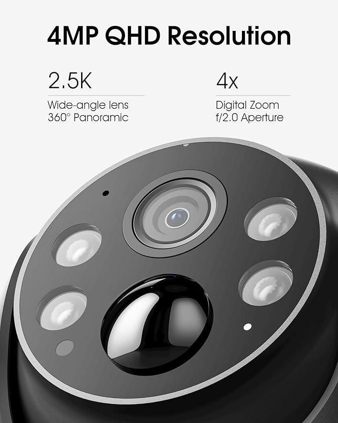 Security Cameras Wireless Outdoor Solar, 4MP 360° View Battery Powered Outdoor Camera, Night Vision with Light, 2-Way Audio, PIR Motion Sensor, 2.4G/5G Dual Band WiFi, SD/Cloud Storage, Grey