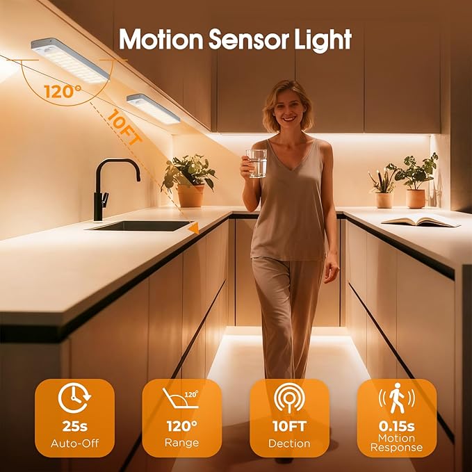 Under Cabinet Rechargeable Dimmable Lighting: 3 Color Temperature Motion Sensor Lights Indoor - Battery Operated Lights - Activated Closet Magnetic Wireless Led Light for Kitchen Home Bathroom 5 Pack