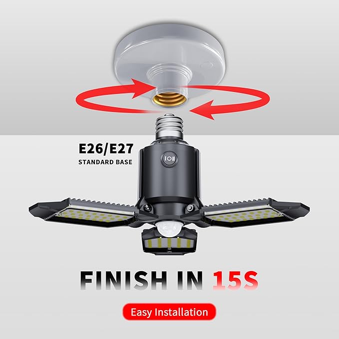 Motion Sensor Garage Light, 80W Garage Lights Ceiling Led Motion Activated,Dusk to Dawn Sensor Lights,Ultra Bright LED Shop Light Bulb,Screw in Lights for Barn,Basement(4Pack)
