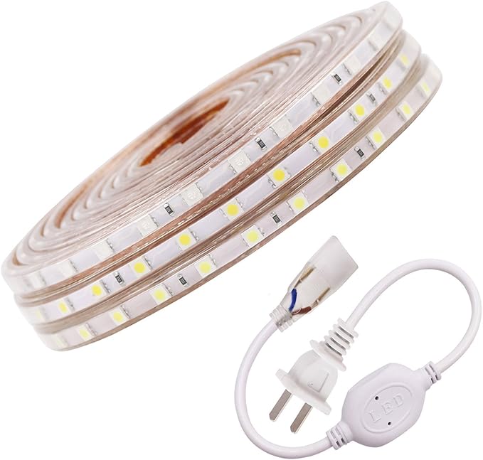 LED Light Strip Kit, AC 110-130V Flexible Waterproof Rope Lights, SMD 5050 60 LEDs/M for Indoor Outdoor Commercial Lighting, Accessories Included (Green, 20ft/6m)