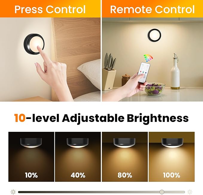 LED Puck Lights with Remote Control, 16 Color Changing Wireless Under Cabinet Lighting with Dimmer & Timer, AAA Battery Operated,Under for Closet Bedroom Kitchen, Stair (12 Pack Black)