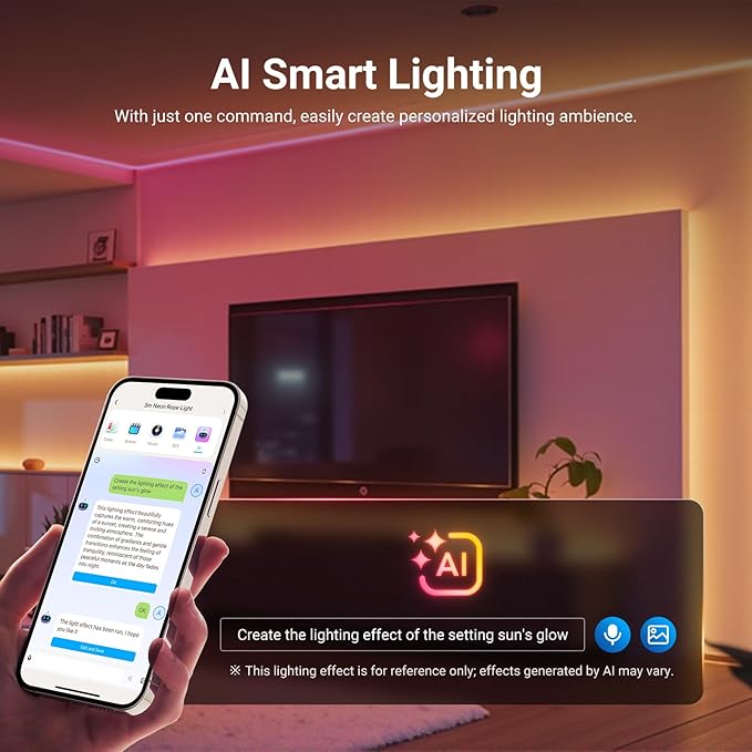 NEEWER 16.4ft/5m LED Strip Lights Front Lit, Smart AI App Control RGB Cuttable Neon Rope Light Color Change for Bedroom Gaming Room Home Indoor Wall Decor, Compatible with Google Assistant Alexa, NS01