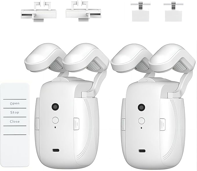 2PCS Automatic Curtain Opener, Electronic Curtain Opener, Robot Curtain Opener with Remote Control(only) for Roman Rod/I-Shaped/U-Shaped Tracks, Easy Installation Long Performance