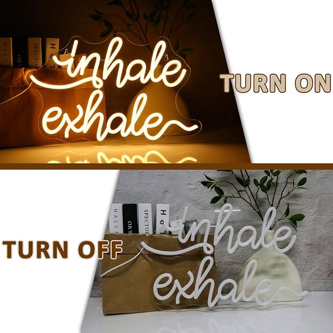Inhale Exhale Neon Sign for Wall Decor, Warm White Led Signs for Room, USB Dimmable Neon Lights for Yoga Meditation Studio Bedroom Home Living Room Party Cafe Business Pub Wall Art