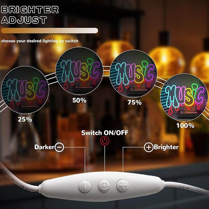 Dripping Music Neon Sign for Wall Decor, Colorful Letter Neon Light, Dimmable Live Music LED Light Up Sign for Bedroom,Game Room, Beer, Bedroom,Party,Club