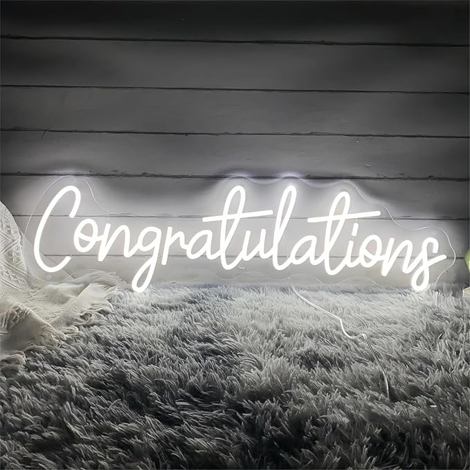 Congratulations LED Neon Signs for Wall Decor Neon Wall Art Acrylic LED Lights with Hanging Chain Light Up for Bedroom Decor Graduation Bar Pub Wedding Party 5V USB Powered Dimmable