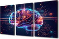 TUMOVO Artificial Intelligence, Cyber Security, Cloud Managed, Circuit Board Pictures Print on Canvas 3 Panel Canvas Wall Art AI Brain Cloud Networking Artwork Ready to Hang, 36" Wx24 H