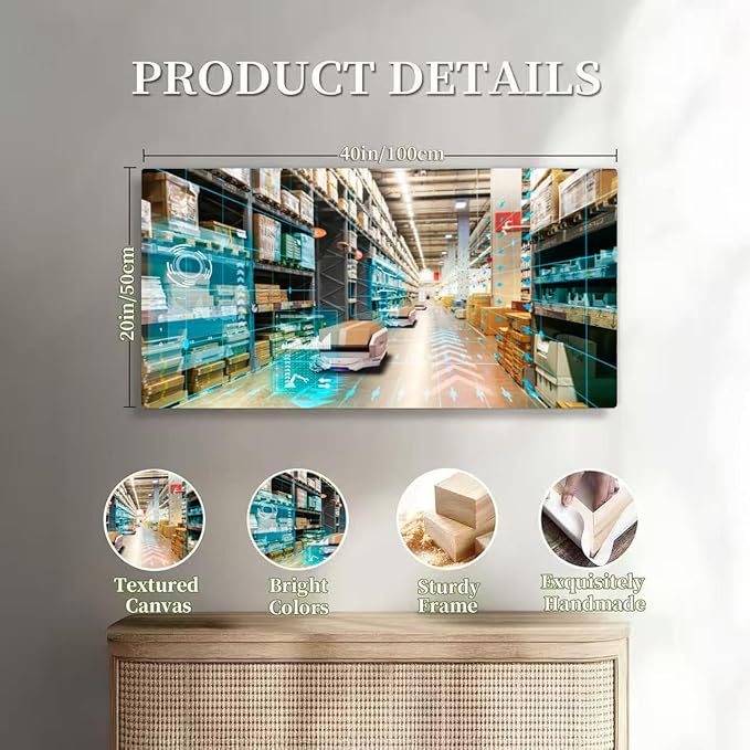 Wibinuki Wall Art Wall Decor Wall Paintings Warehouse management automed robotics,Warehousing and for Living Room Bedroom Bathroom Home Decor Can Be Hung Directly 20"x 40"