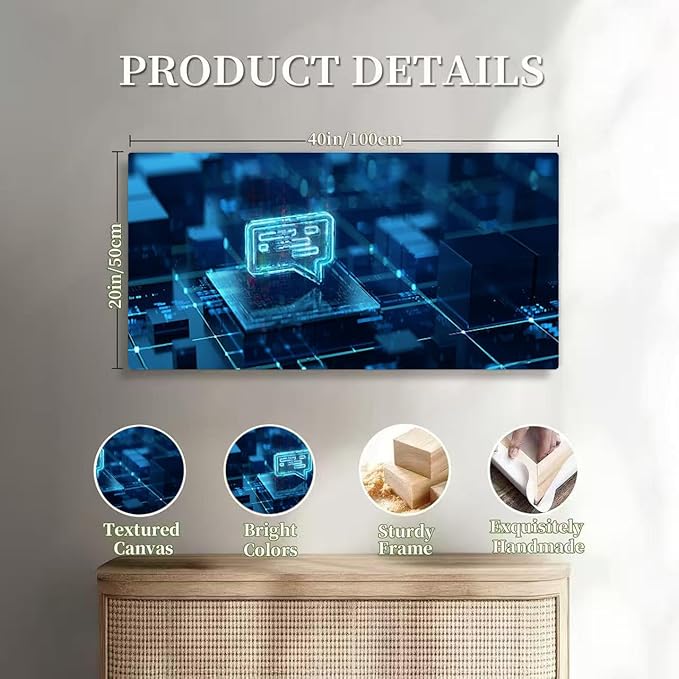 Wibinuki Wall Art Wall Decor Wall Paintings Future technologies in chbot development and utilision. AI based for Living Room Bedroom Bathroom Home Decor Can Be Hung Directly 20"x 40"