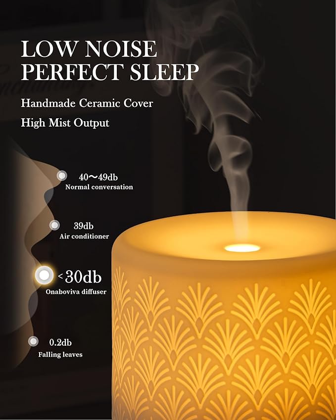 Essential Oil Diffuser -280ml Ceramic Diffuser for Large Room&Commercial Use, 2.4MHz Cool Mist Humidifier & Independent Decorative Light & Aromatherapy Diffuser, Pulse&Continuous Mist, Timer, Auto-Off